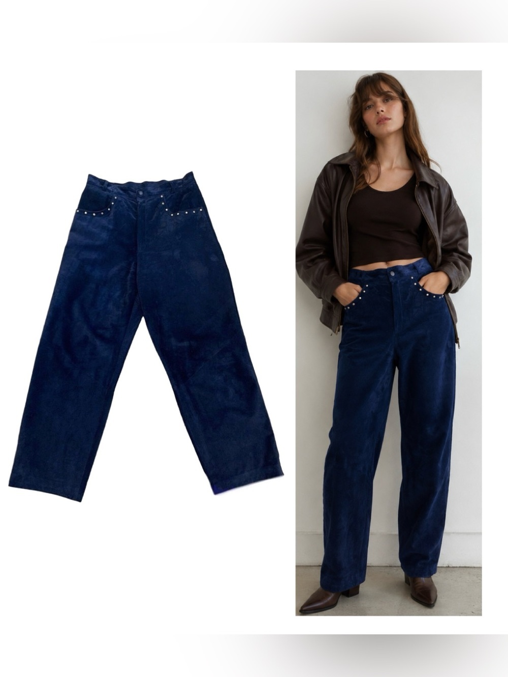 Danier Leather vintage dark blue suede studded pants Sz 14